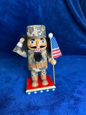 December Home 7" Military Camouflage Saluting Nutcracker with American Flag